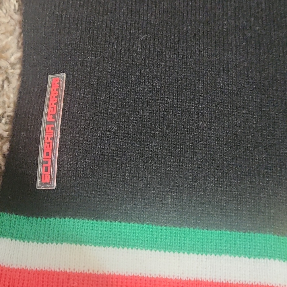 Scuderia Ferrari Scarf Mens 68"x 11" Black With Red Green White Stripe - Picture 2 of 6